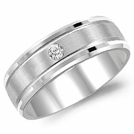 White Gold Diamond Mens Band. With Brushed Finish.