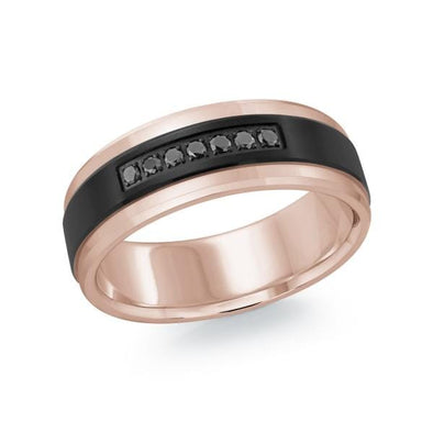 Titanium, Rose Gold Black Diamond Mens Band.