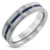 White Gold Blue Sapphire, Diamond Mens Band.