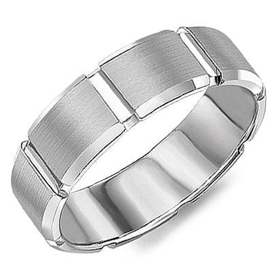 White Gold Textured Mens Band.