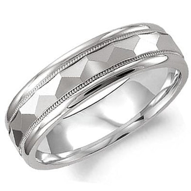 White Gold Textured Mens Band.