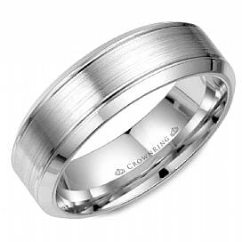 White Gold Brushed, Bevelled Edge Wedding Ring