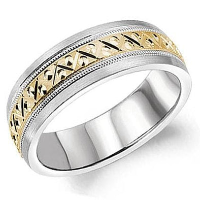 White Gold Textured Mens Band.