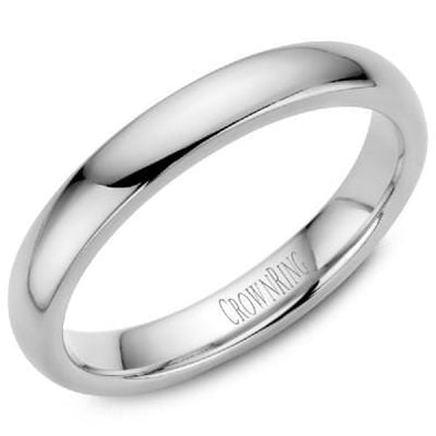 White Gold Comfort Fit, High Polish, Domed 3.0mm Wide.Band. Stock Size: 7 (Alternate sizes available)