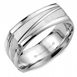 White Gold Wedding Band Comfort Fit, Brushed