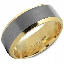 Yellow Gold Wedding Band Comfort Fit, Brushed Tantalum