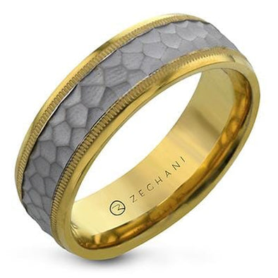 Yellow Gold Hammered Inlay Mens Band.