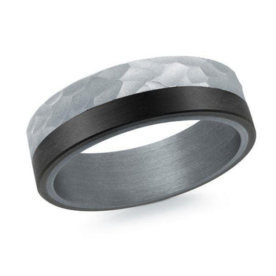 Tantalum And White Gold Mens Band. With Hammered Finish