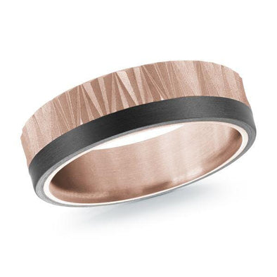 Rose Gold And Carbon Fiber Mens Band. With Textured Finish