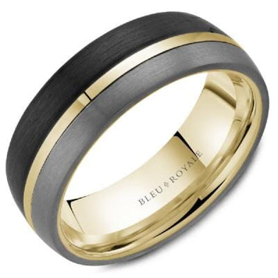 Tantalum, Yellow Gold Forged Carbon Fiber Mens Band.