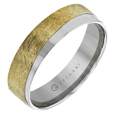 Yellow Gold Diamond Brushed Mens Band.