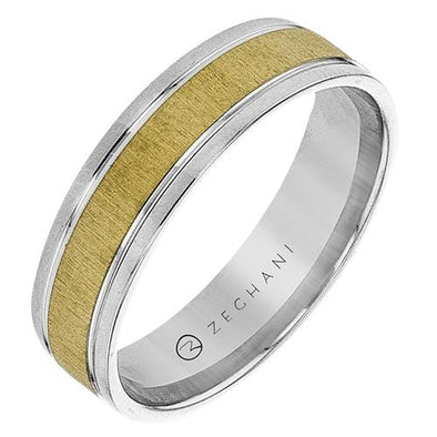 White Gold Brushed Inlay Mens Band.