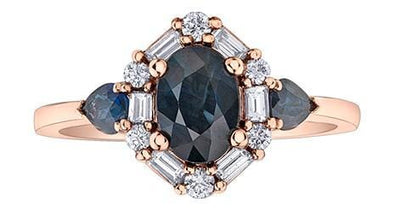 Rose Gold Blue Sapphire, Diamond Ring.