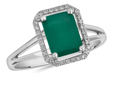 White Gold Green Onyx, Diamond Ring.