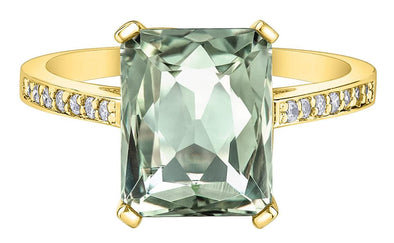 Yellow Gold Green Amethyst, Diamond Ring.