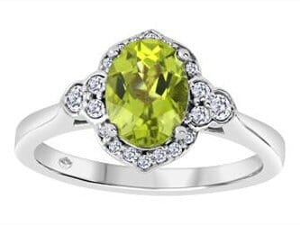 White Gold Peridot, Canadian Diamond Ring.