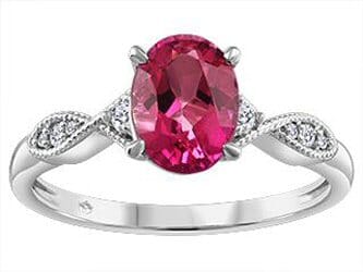 White Gold Pink Topaz, Diamond Ring.