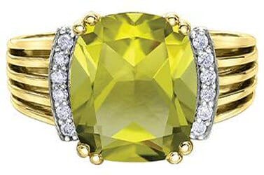 Yellow Gold Lemon Quartz, Diamond Ring.