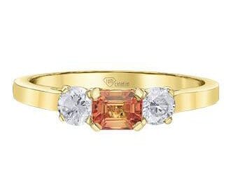 Yellow Gold Orange Sapphire, Canadian Diamond Ring.