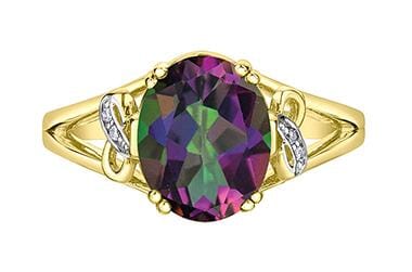 Yellow Gold Mystic Topaz, Diamond Ring.