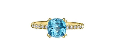 Yellow Gold Blue Topaz, Diamond Ring.