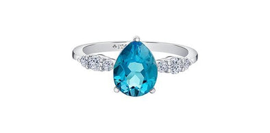 White Gold Blue Topaz, Canadian Diamond Ring.