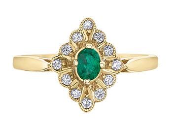 Yellow Gold Emerald, Diamond Ring.