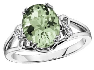 White Gold Green Amethyst Ring.