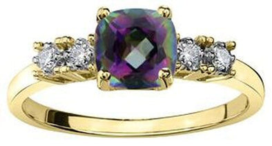 Yellow Gold Mystic Topaz, Diamond Ring.