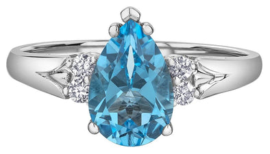 White Gold Blue Topaz, Diamond Ring.