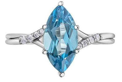 White Gold Blue Topaz, Diamond Ring.