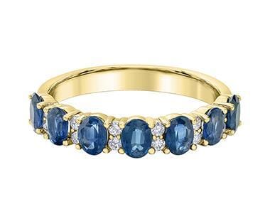 Yellow Gold Blue Sapphire, Diamond Band.