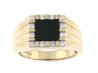 Yellow Gold Onyx, Diamond Mens Ring.