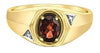 Yellow Gold Garnet, Diamond Mens Ring.