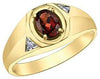 Yellow Gold Garnet, Diamond Mens Ring.