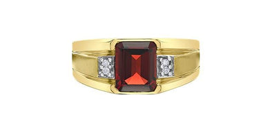 Yellow Gold Garnet, Diamond Mens Ring.