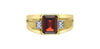 Yellow Gold Garnet, Diamond Mens Ring.