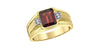 Yellow Gold Garnet, Diamond Mens Ring.