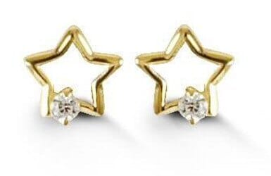 Yellow Gold Baby / Childrens Cubic Zirconia Star Screwback Earrings.