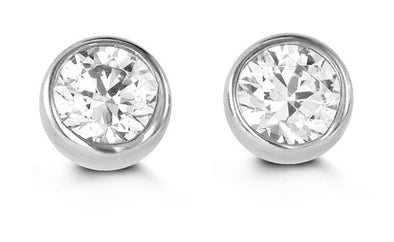 White Gold Baby / Childrens Cubic Zirconia Bezel Set Stud, Screwback Earring