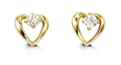 Yellow Gold Baby / Childrens Cubic Zirconia Heart Screwback Earrings.