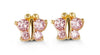 Yellow Gold Baby / Childrens Pink Butterflies Cubic Zirconia Screwback Earring