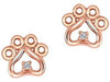 Rose Gold Baby / Childrens Diamond "Paw" Stud Earrings.