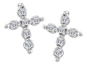 White Gold Baby / Childrens Diamond "Cross" Stud Earrings.