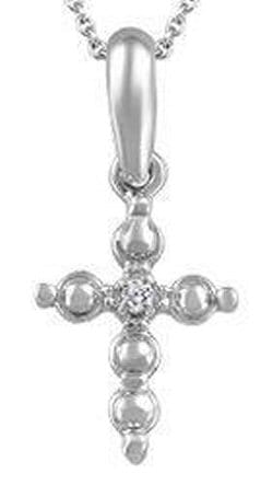 White Gold Baby / Childrens Diamond Cross Pendant Necklace.