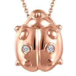 Rose Gold Baby / Childrens Diamond "Ladybug" Pendant Necklace.