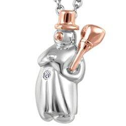 White Gold Baby / Childrens Diamond "Snowman" Pendant Necklace. 0