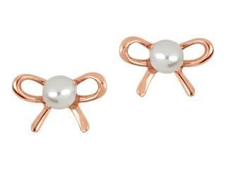 Rose Gold Baby / Childrens Pearl Bow Stud Earrings.