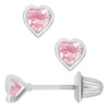 Sterling Silver Pink Cubic Zirconia Baby / Childrens Heart Stud Earrings..