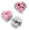 Sterling Silver Pink Cubic Zirconia Baby / Childrens Heart Stud Earrings..